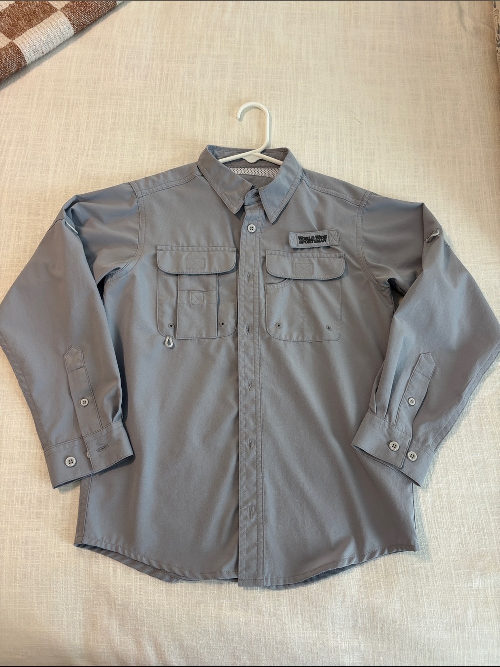 Gray Long-Sleeve Button Front Shirt with Chest Pockets